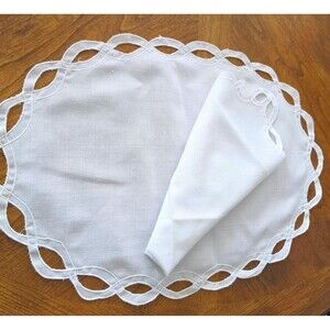 Vintage White Set of 6 Oval Cutwork Placemats and Matching Napkins
